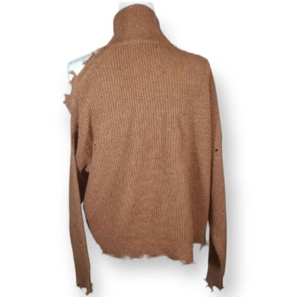ZENANA DEEP CAMEL CUTOUT TURTLENECK DISTRESSED SWEATER NWT MULTIPLE SIZES - Picture 8 of 8